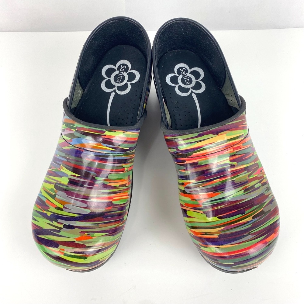 Sanita Patent Leather Clogs Womens 40 / 9 Tivoli Multi Color Slip On Danish LKNU - Picture 2 of 8